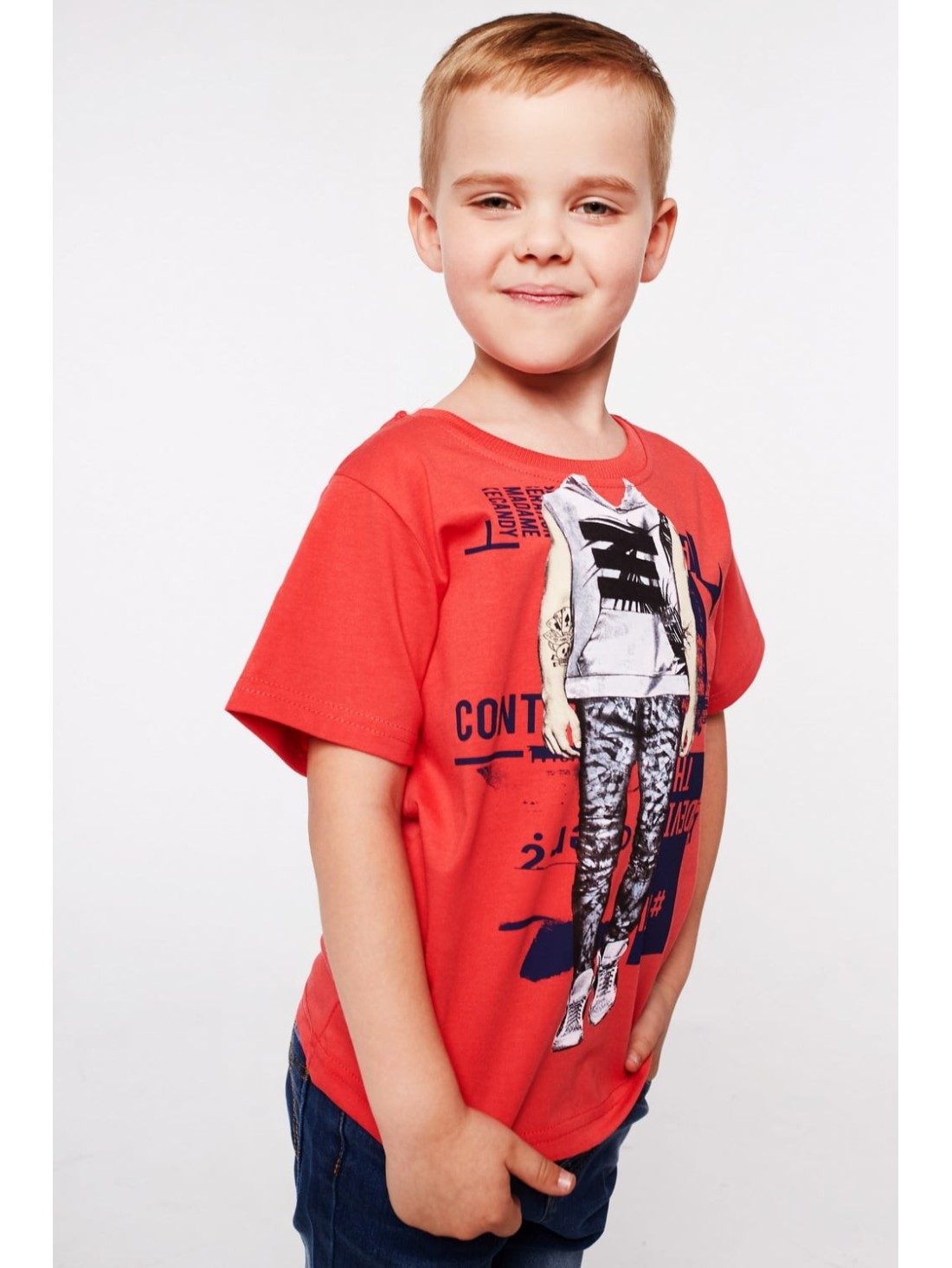 Jungen-T-Shirt mit rotem Aufdruck NDZ4462 – Online-Shop – Boutique